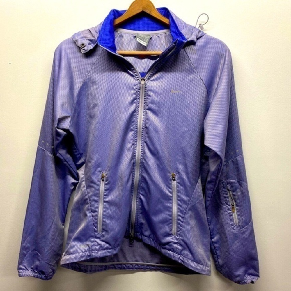Nike Womens Storm Fit Windbreaker Jacket Full Zip Purple Checkerboard Vented S